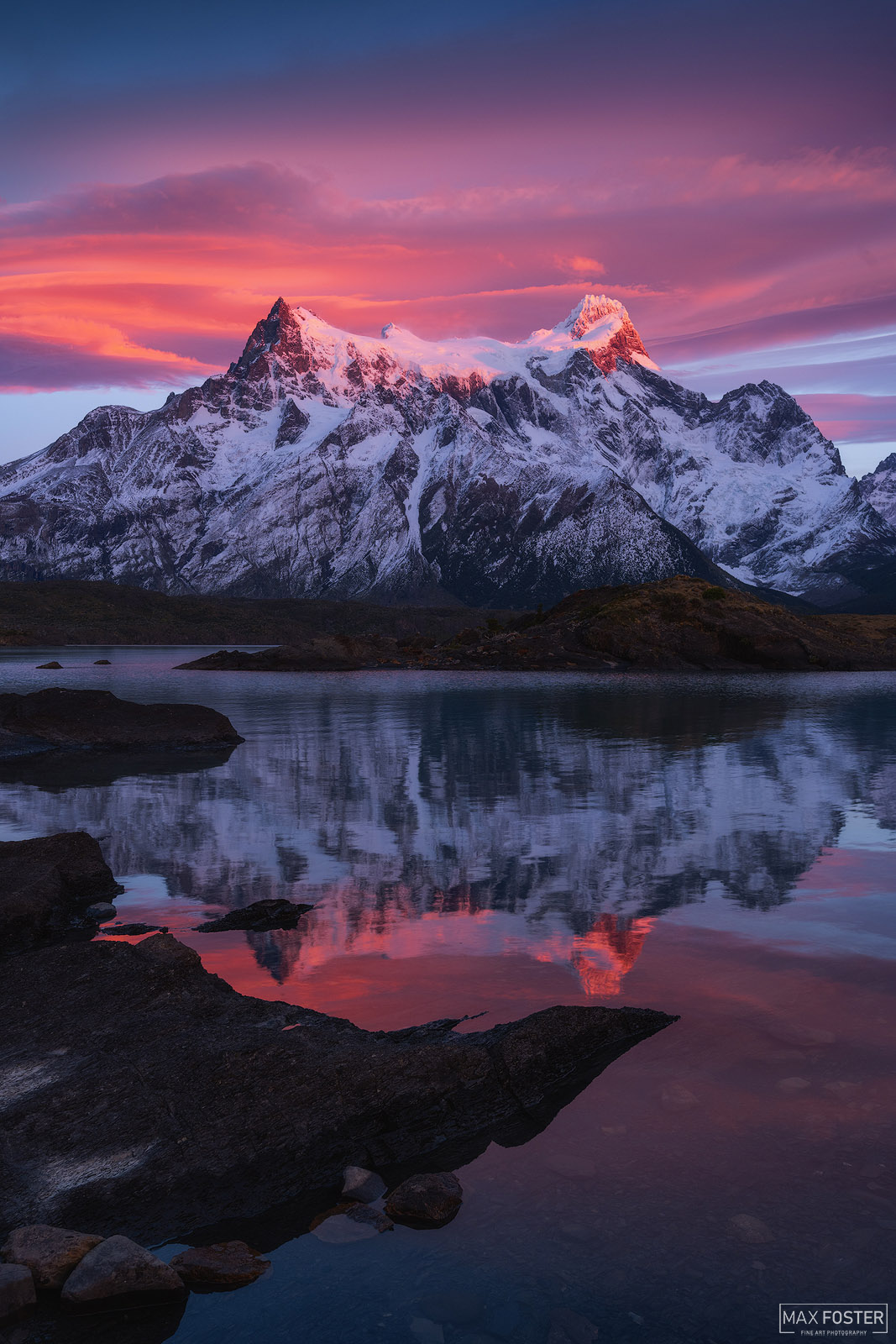 Enrich your living space with Grande Glow, Max Foster's limited edition photographic print of Paine Grande in Torres Del Paine...