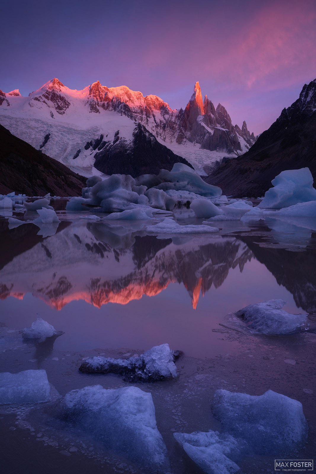 Elevate your walls with Icebound, Max Foster's limited edition photographic print of Laguna Torre in Los Glaciares National Park...