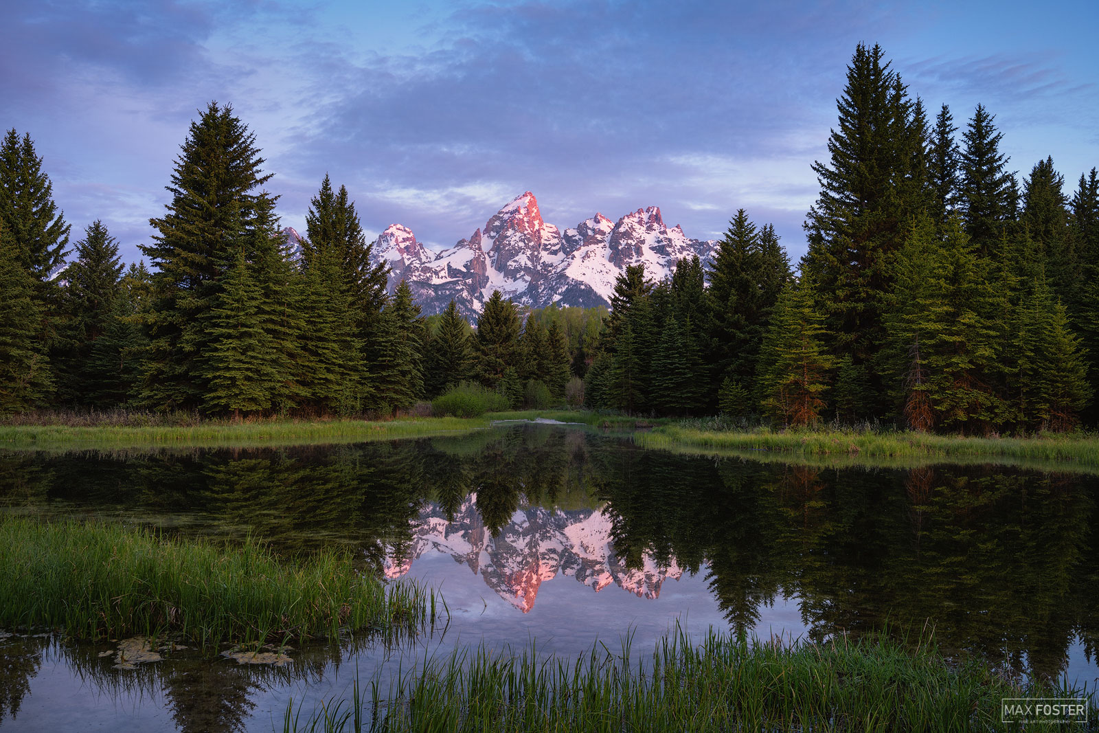 Elevate your space with Peace Like A River, Max Foster's limited edition photography print of Schwabacher Landing in Grand Teton...