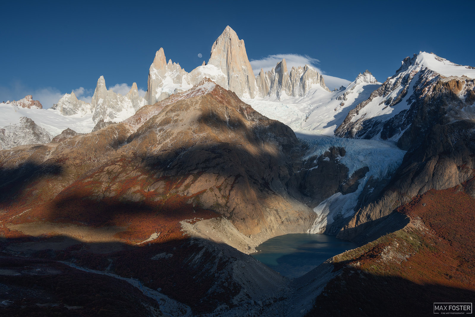 Immerse yourself in beauty with Serenade Of Shadows, Max Foster's limited edition photographic print of Mount Fitz Roy in Los...