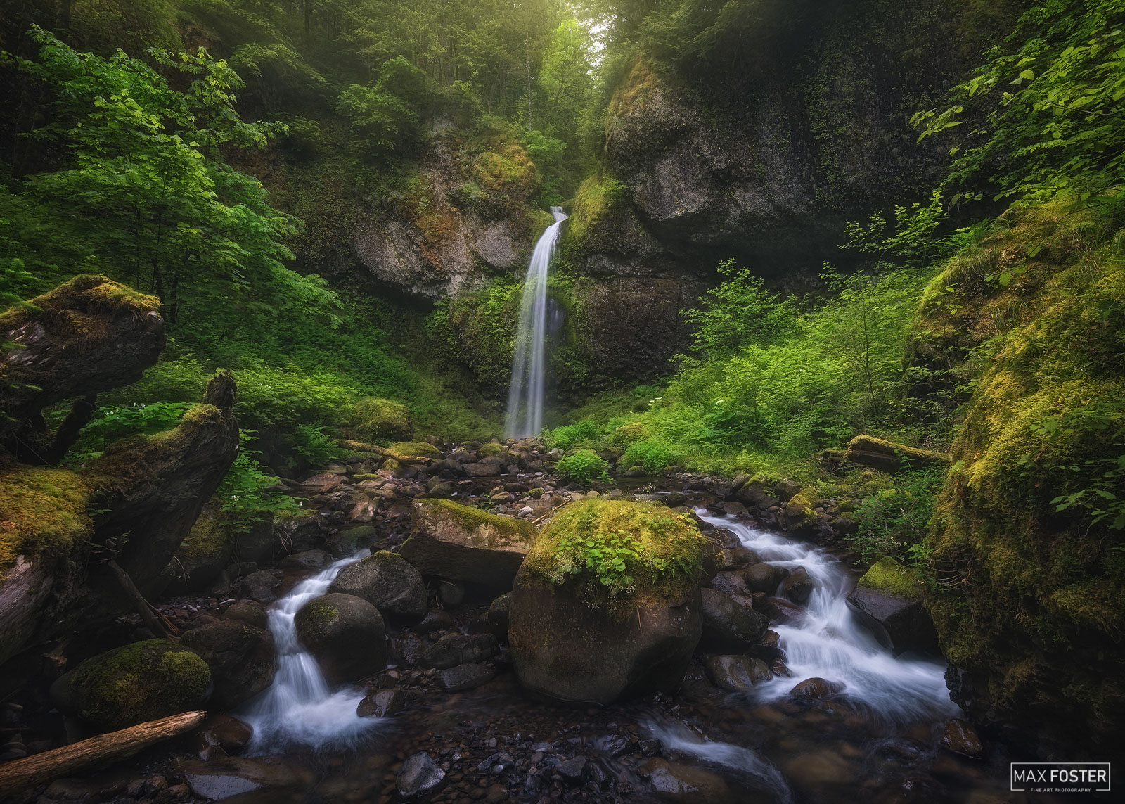 Bring your walls to life with Wahe Flow, Max Foster's limited edition photography print of Wahe Falls in the Columbia River Gorge...